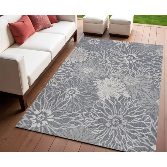 Navy Blue And Gray Floral Indoor Outdoor Area Rug Photo 1