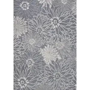 Photo of Navy Blue And Gray Floral Indoor Outdoor Area Rug