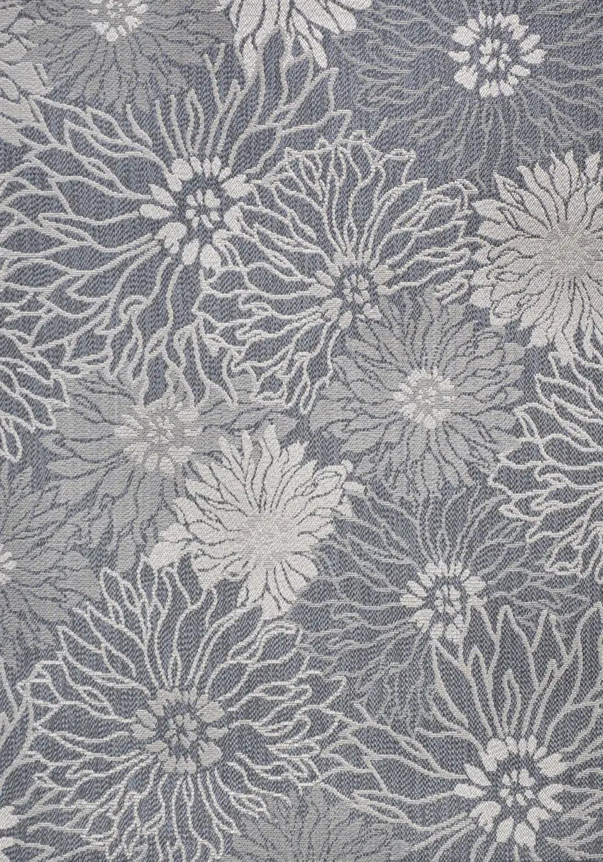 Navy Blue And Gray Floral Indoor Outdoor Area Rug Photo 3