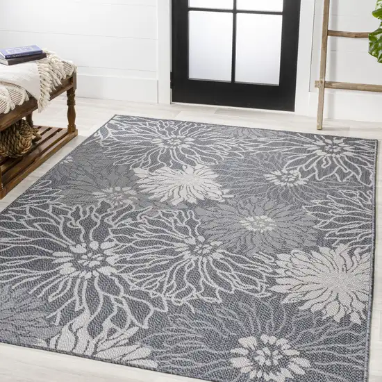 Navy Blue And Gray Floral Indoor Outdoor Area Rug Photo 5