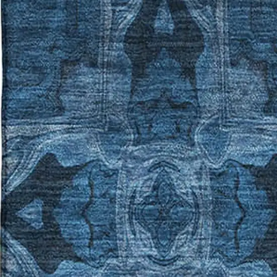 Navy Blue And Gray Floral Medallion Washable Area Rug With UV Protection Photo 3