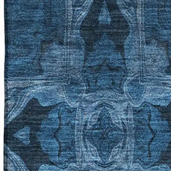 Navy Blue And Gray Floral Medallion Washable Area Rug With UV Protection Photo 3