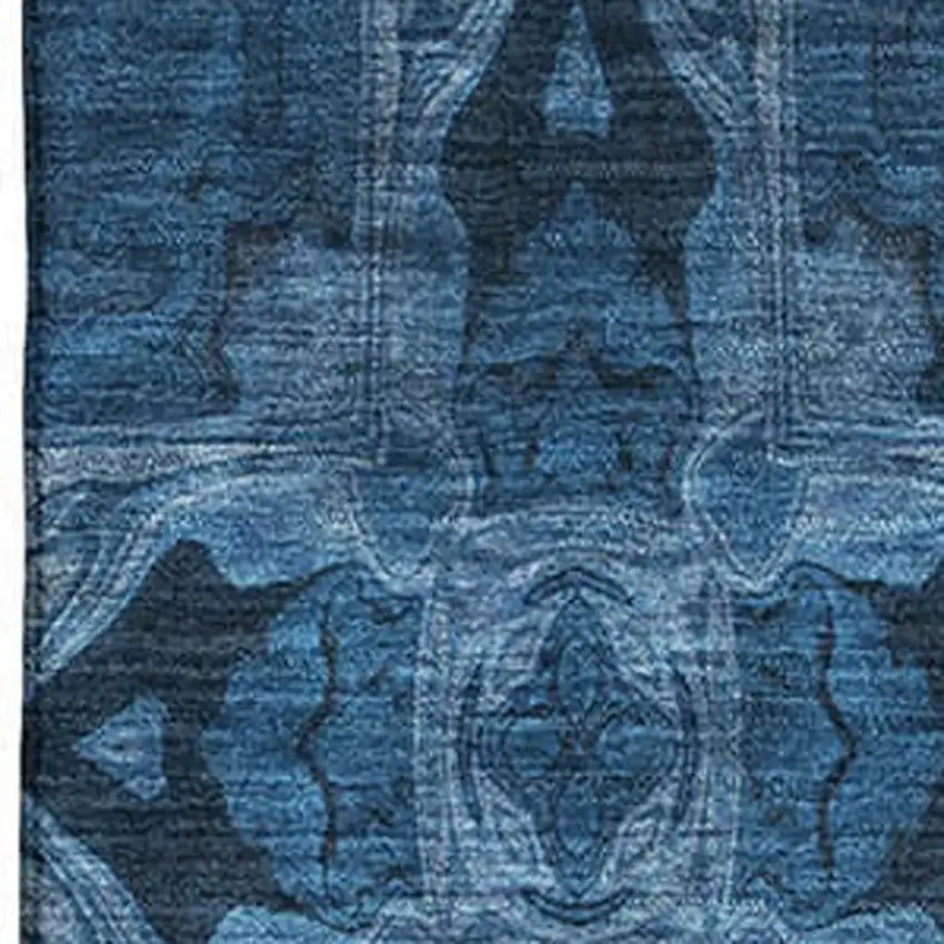 Navy Blue And Gray Floral Medallion Washable Area Rug With UV Protection Photo 3