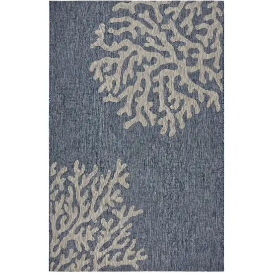 Navy Blue And Gray Floral Square Rug Photo 2