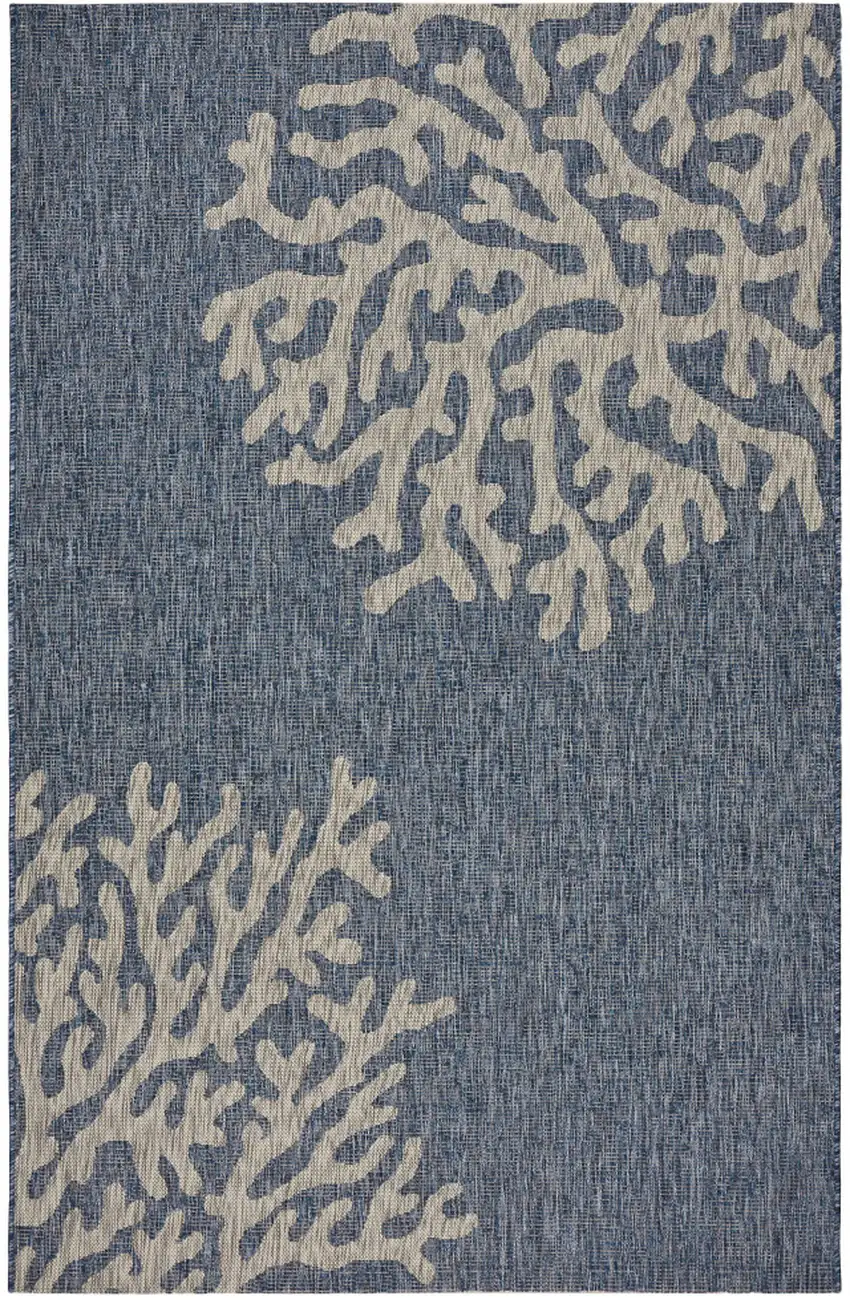 Navy Blue And Gray Floral Square Rug Photo 2