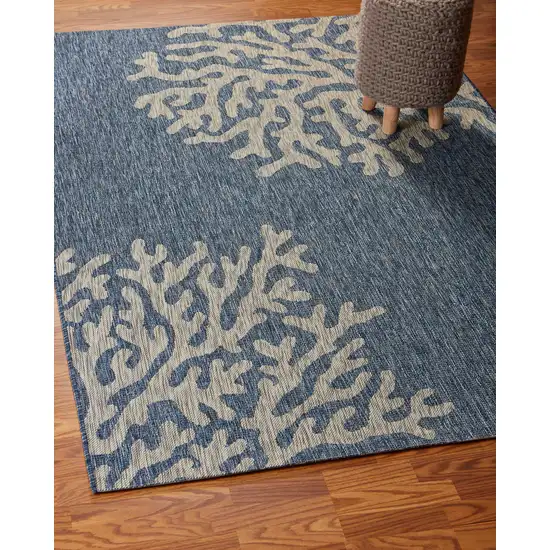 Navy Blue And Gray Floral Square Rug Photo 6