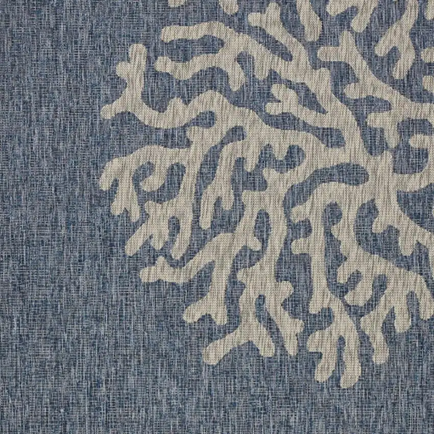 Navy Blue And Gray Floral Square Rug Photo 4