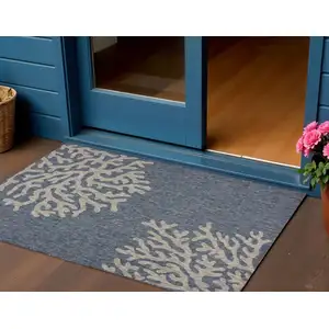 Photo of Navy Blue And Gray Floral Square Rug