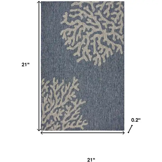 Navy Blue And Gray Floral Square Rug Photo 3