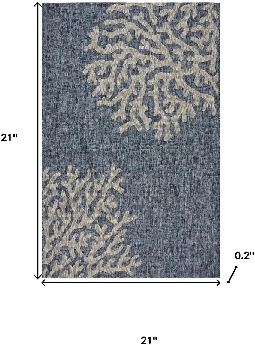 Navy Blue And Gray Floral Square Rug Photo 3