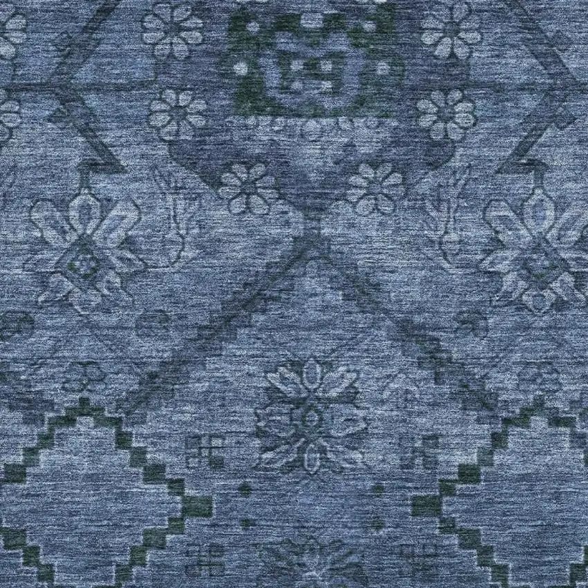 Navy Blue And Gray Floral Washable Area Rug With UV Protection Photo 3