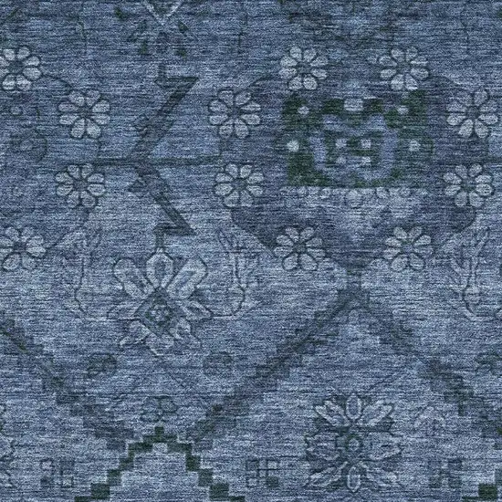 Navy Blue And Gray Floral Washable Area Rug With UV Protection Photo 3