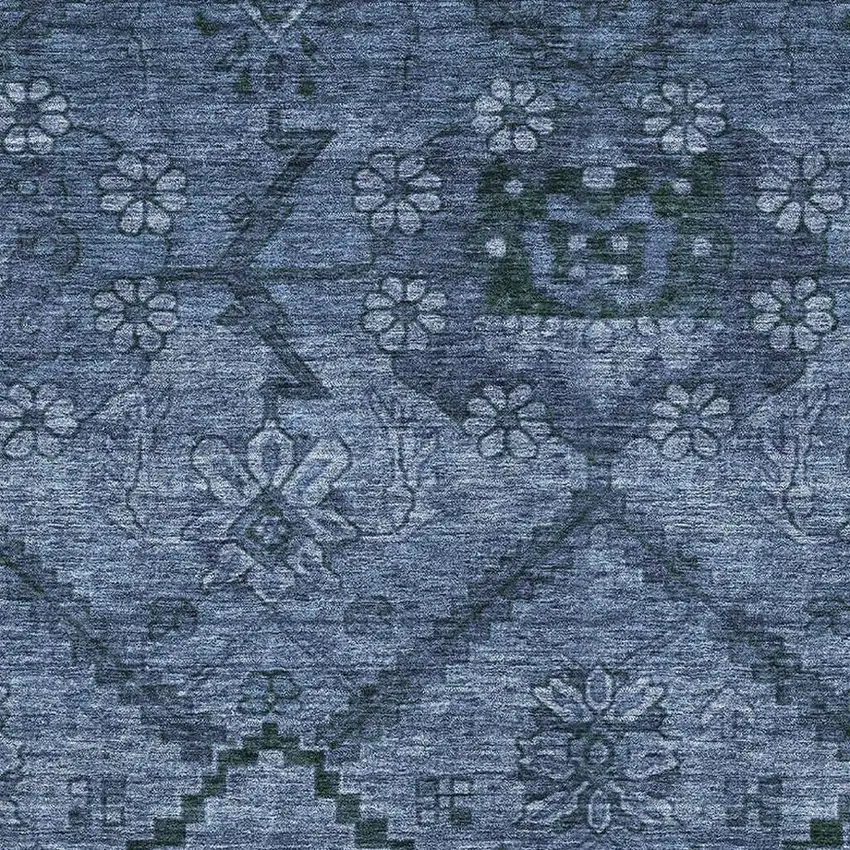 Navy Blue And Gray Floral Washable Area Rug With UV Protection Photo 3