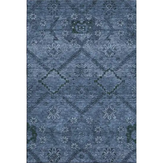 Navy Blue And Gray Floral Washable Area Rug With UV Protection Photo 1