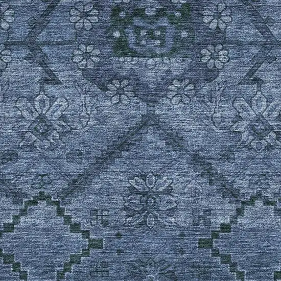 Navy Blue And Gray Floral Washable Area Rug With UV Protection Photo 3