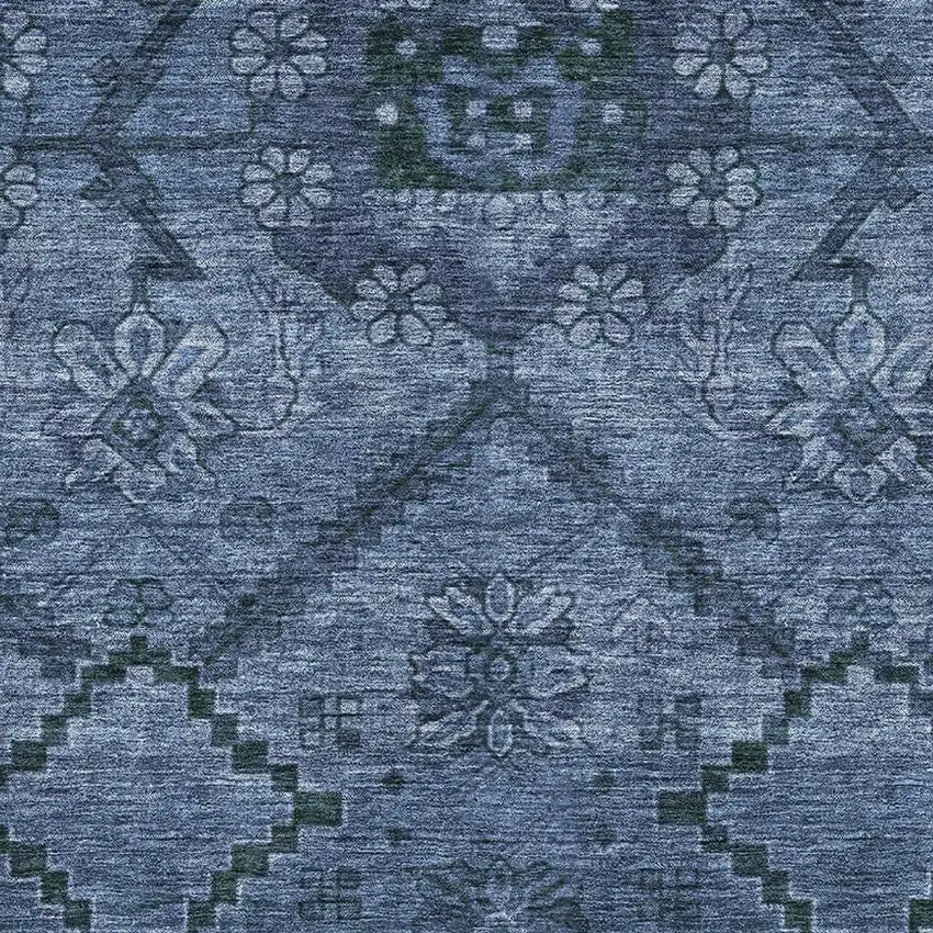 Navy Blue And Gray Floral Washable Area Rug With UV Protection Photo 3