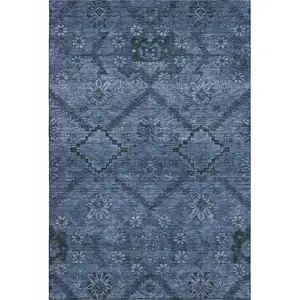 Photo of Navy Blue And Gray Floral Washable Area Rug With UV Protection