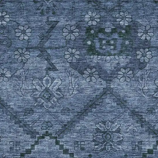 Navy Blue And Gray Floral Washable Area Rug With UV Protection Photo 3