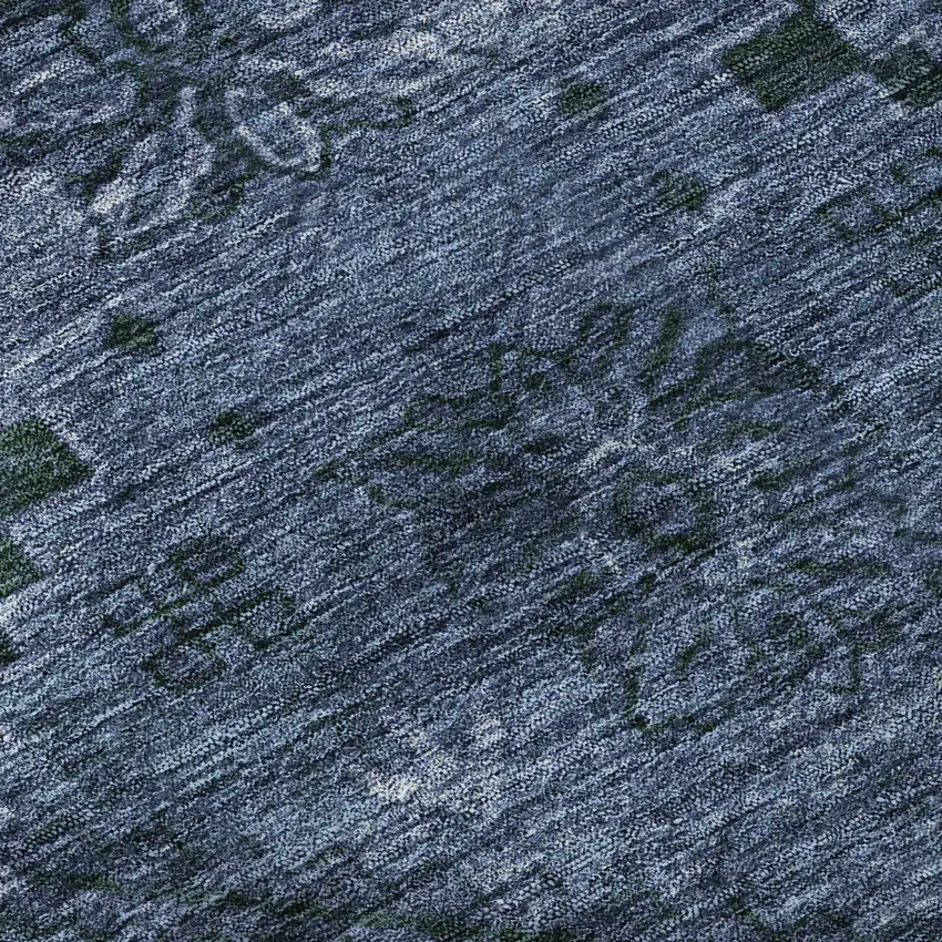 Navy Blue And Gray Floral Washable Area Rug With UV Protection Photo 9