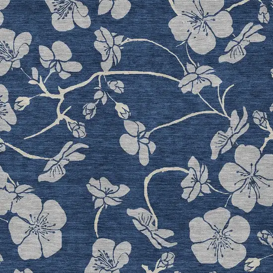 Navy Blue And Gray Floral Washable Indoor Outdoor Area Rug Photo 5