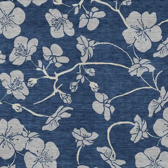 Navy Blue And Gray Floral Washable Indoor Outdoor Area Rug Photo 5