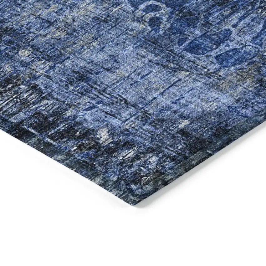 Navy Blue And Gray Floral Washable Indoor Outdoor Area Rug Photo 4