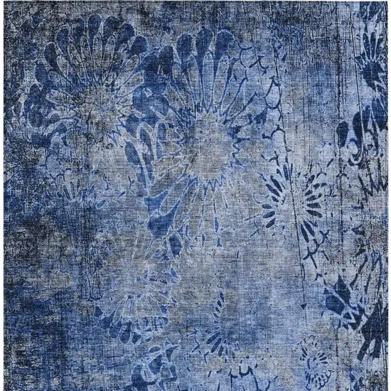 Navy Blue And Gray Floral Washable Indoor Outdoor Area Rug Photo 5