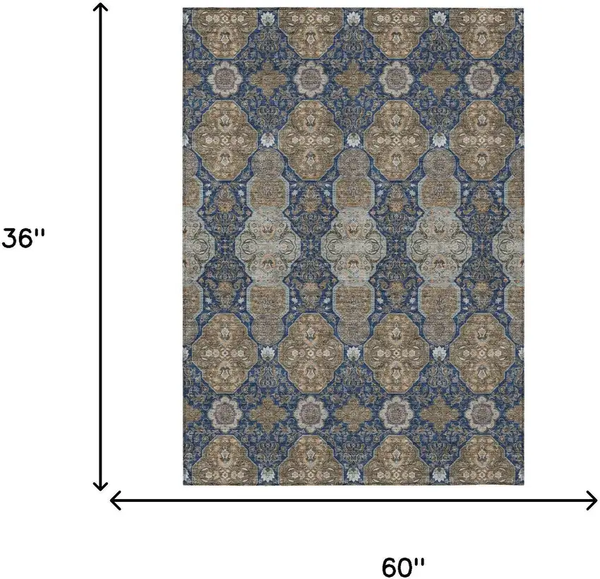 Navy Blue And Gray Floral Washable Indoor Outdoor Area Rug Photo 7
