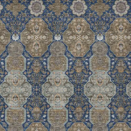 Navy Blue And Gray Floral Washable Indoor Outdoor Area Rug Photo 3