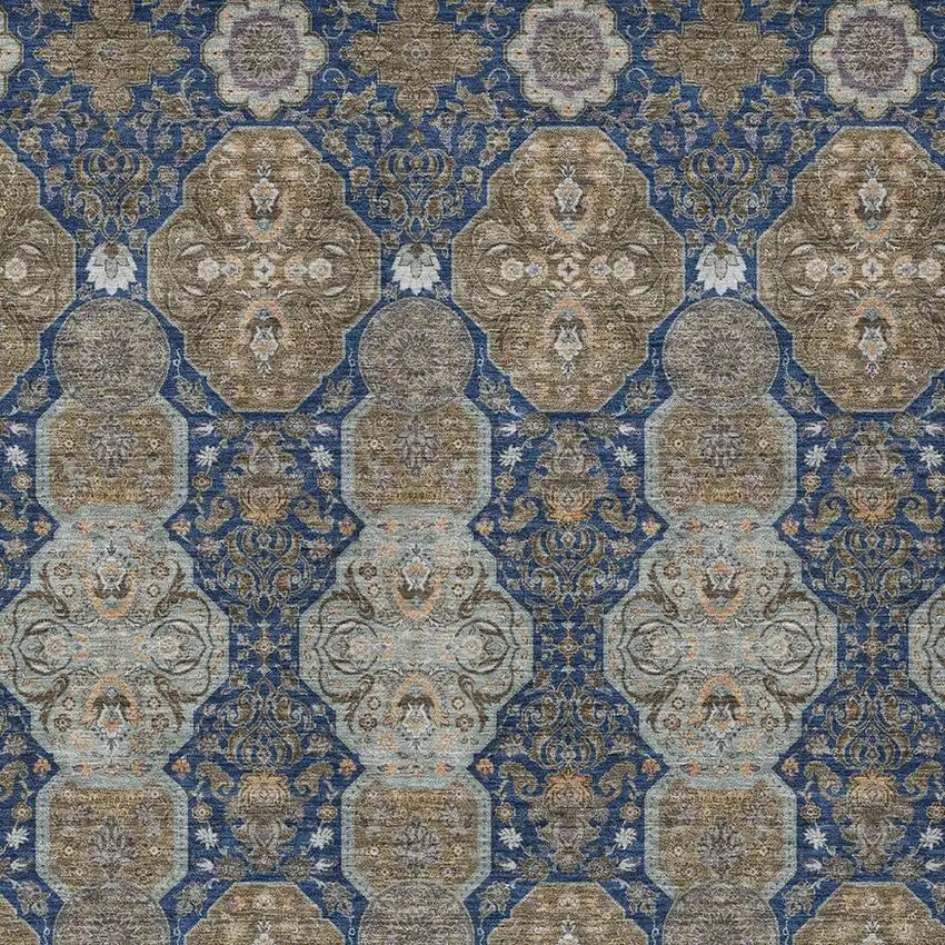 Navy Blue And Gray Floral Washable Indoor Outdoor Area Rug Photo 3