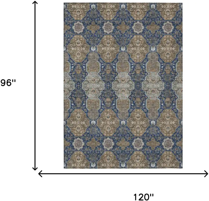 Navy Blue And Gray Floral Washable Indoor Outdoor Area Rug Photo 7