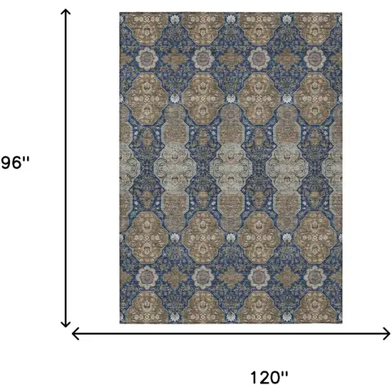 Navy Blue And Gray Floral Washable Indoor Outdoor Area Rug Photo 7