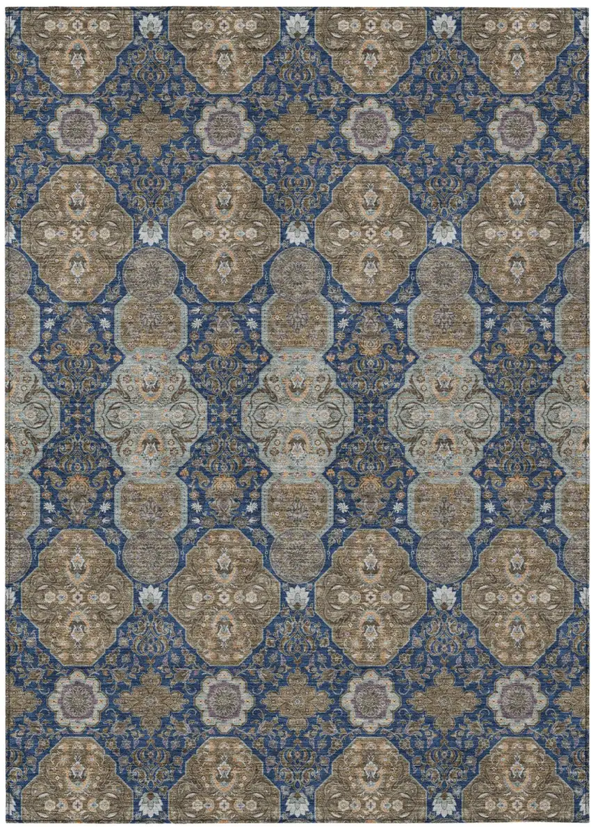 Navy Blue And Gray Floral Washable Indoor Outdoor Area Rug Photo 2