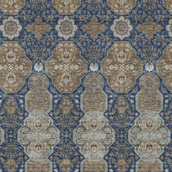Navy Blue And Gray Floral Washable Indoor Outdoor Area Rug Photo 3