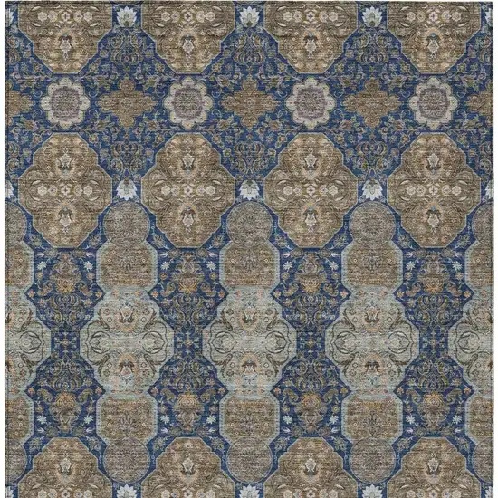 Navy Blue And Gray Floral Washable Indoor Outdoor Area Rug Photo 4