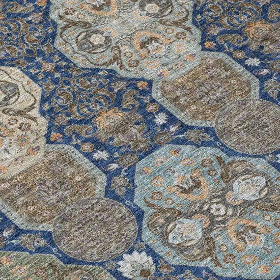 Navy Blue And Gray Floral Washable Indoor Outdoor Area Rug Photo 6