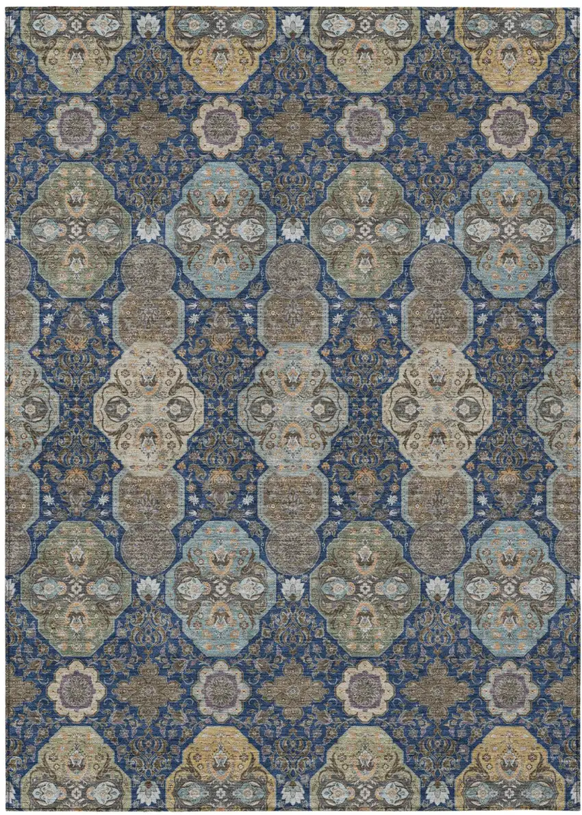 Navy Blue And Gray Floral Washable Indoor Outdoor Area Rug Photo 2