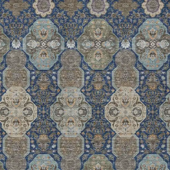 Navy Blue And Gray Floral Washable Indoor Outdoor Area Rug Photo 3