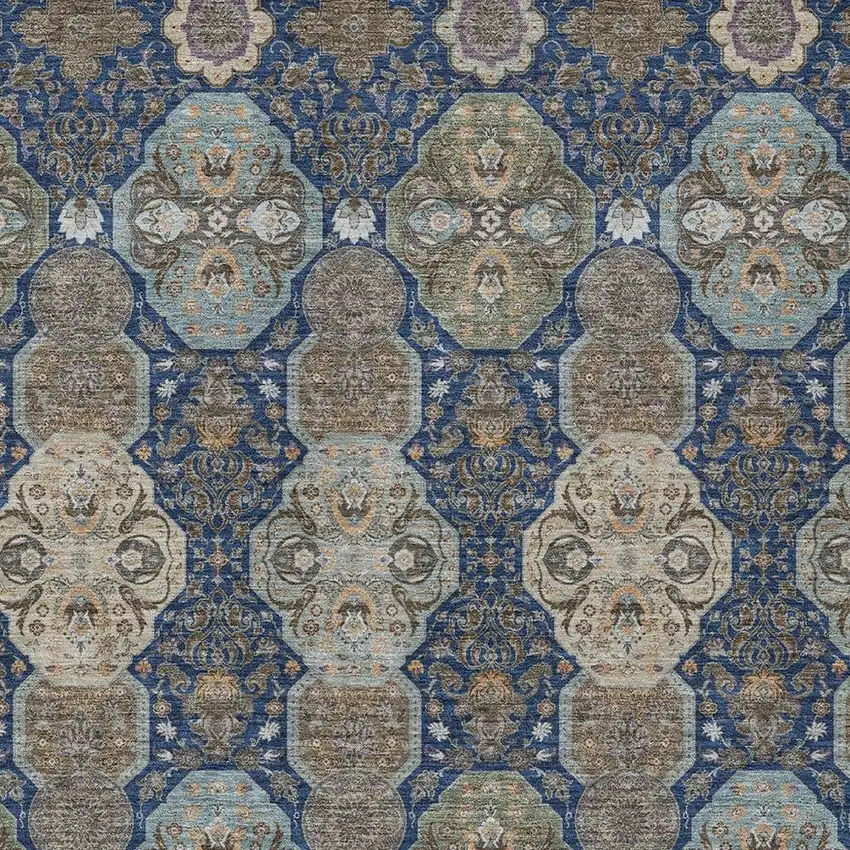 Navy Blue And Gray Floral Washable Indoor Outdoor Area Rug Photo 3