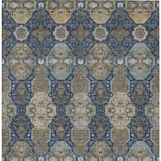 Navy Blue And Gray Floral Washable Indoor Outdoor Area Rug Photo 4
