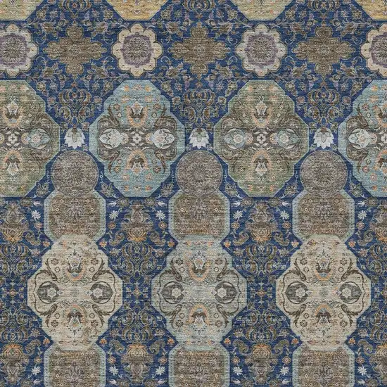 Navy Blue And Gray Floral Washable Indoor Outdoor Area Rug Photo 3