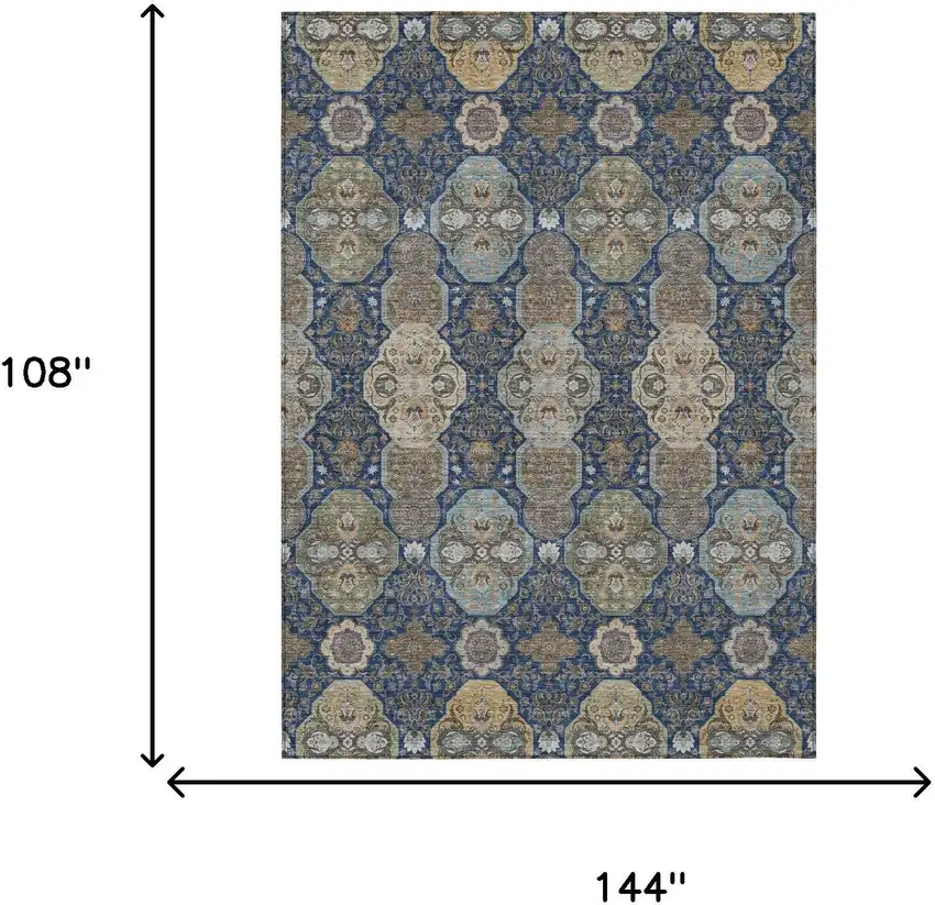 Navy Blue And Gray Floral Washable Indoor Outdoor Area Rug Photo 7