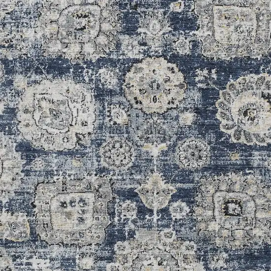 Navy Blue And Gray Floral Washable Indoor Outdoor Area Rug Photo 4