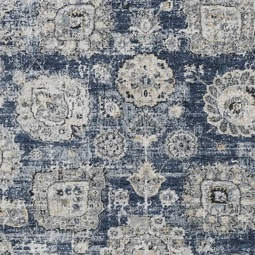 Navy Blue And Gray Floral Washable Indoor Outdoor Area Rug Photo 4