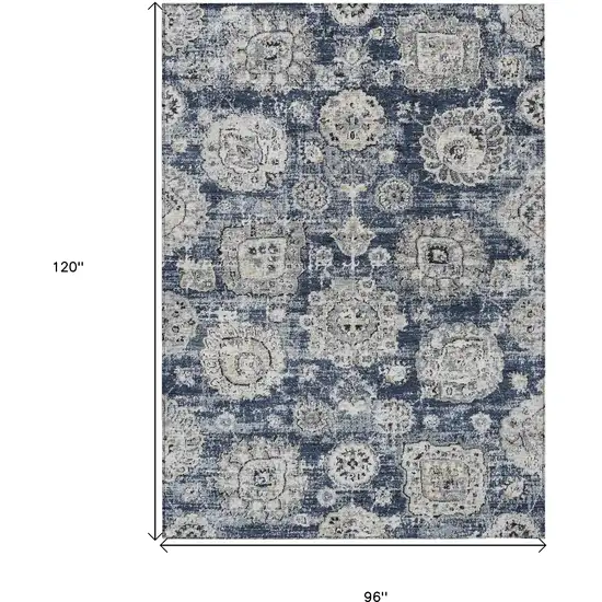 Navy Blue And Gray Floral Washable Indoor Outdoor Area Rug Photo 3