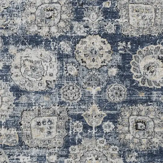 Navy Blue And Gray Floral Washable Indoor Outdoor Area Rug Photo 4