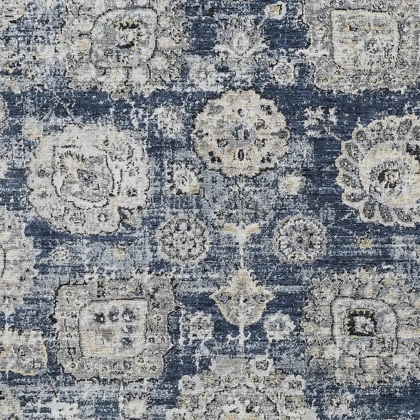 Navy Blue And Gray Floral Washable Indoor Outdoor Area Rug Photo 4
