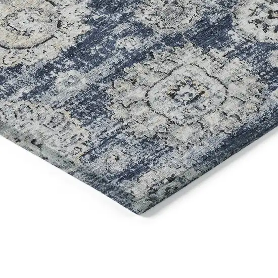 Navy Blue And Gray Floral Washable Indoor Outdoor Area Rug Photo 3
