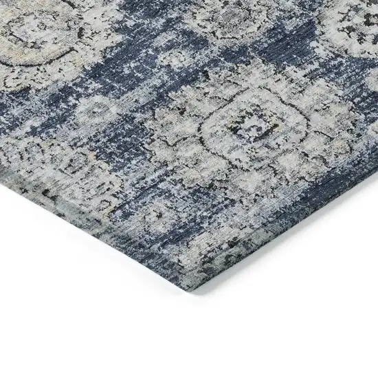 Navy Blue And Gray Floral Washable Indoor Outdoor Area Rug Photo 3
