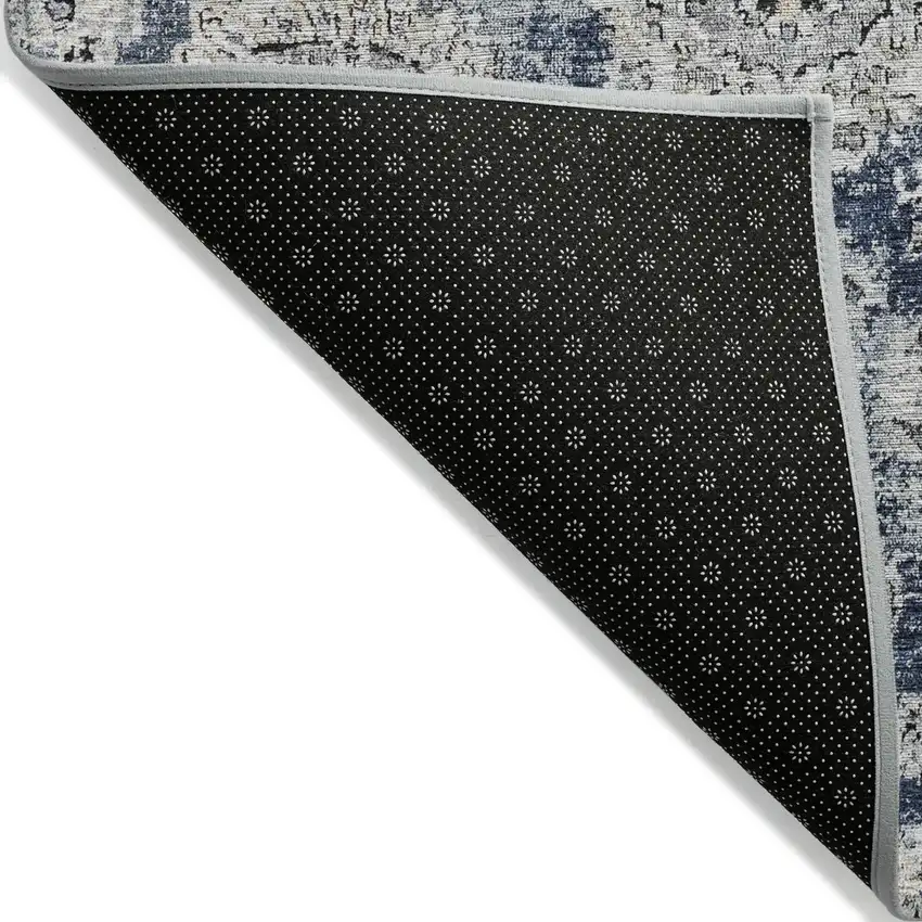 Navy Blue And Gray Floral Washable Indoor Outdoor Area Rug Photo 2